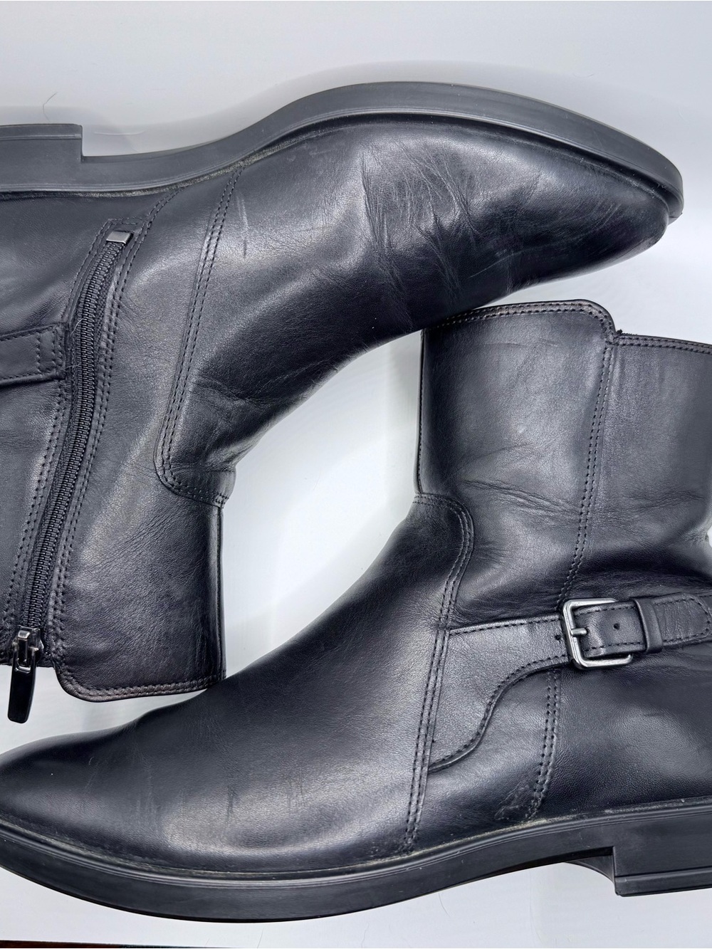 Ecco Black Leather Women's M15 Shape Ankle Boots with Side Zipper and Buckle